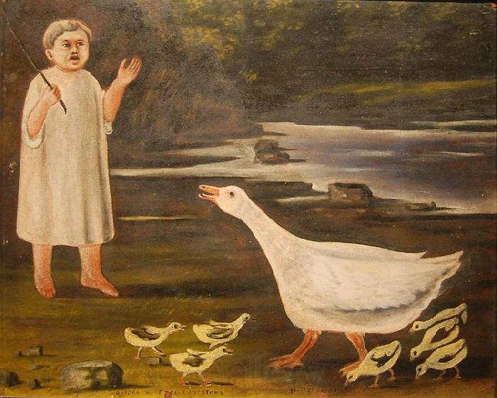 Niko Pirosmanashvili A girl and a goose with goslings Norge oil painting art